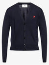 Red Heart Logo Merino Wool Cardigan Navy - AMI - BALAAN 2