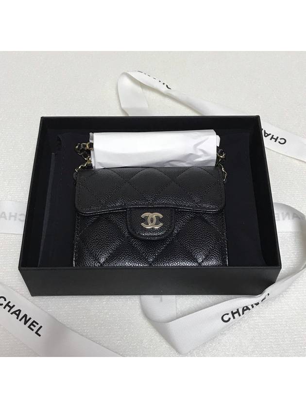 Classic Chain Mini Bag Grained Shiny Calfskin Gold Metal Black - CHANEL - BALAAN 2