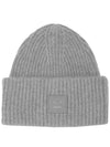 Face Patch Ribbed Wool Beanie Grey Melange - ACNE STUDIOS - BALAAN 3