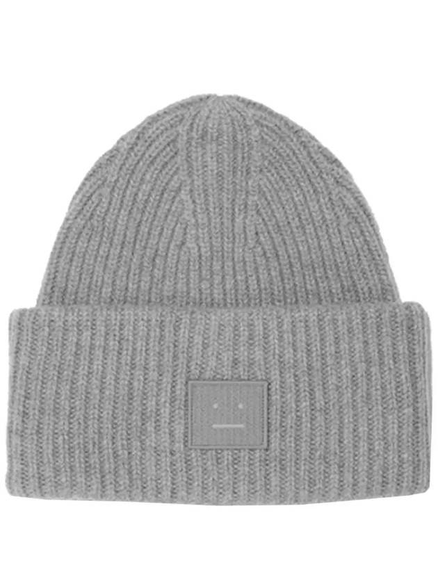 Face Patch Ribbed Wool Beanie Grey Melange - ACNE STUDIOS - BALAAN 3