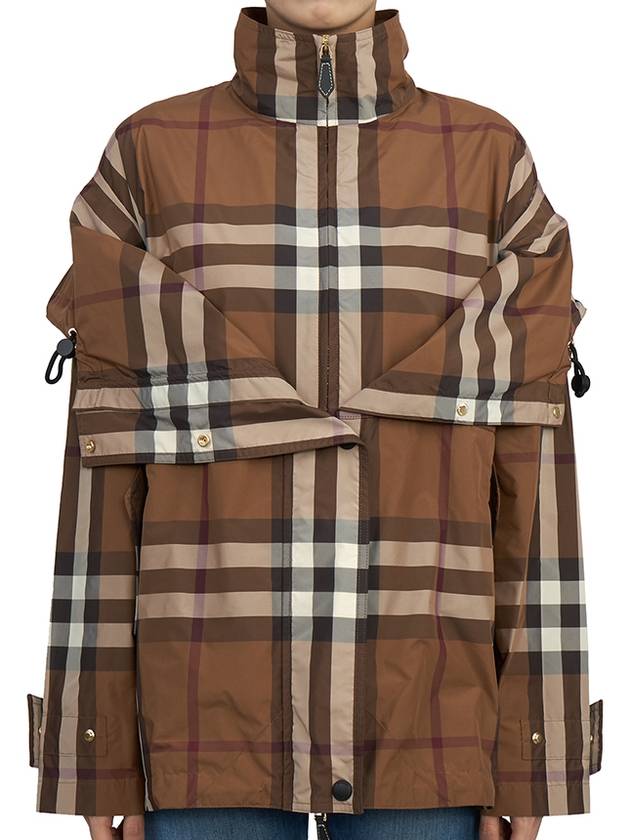 Check Off Shoulder Hooded Jacket Brown - BURBERRY - BALAAN 3