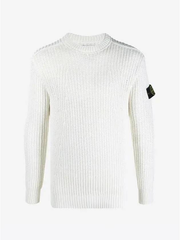 Men's Logo Patch Ribbed Knit Top White - STONE ISLAND - BALAAN 2