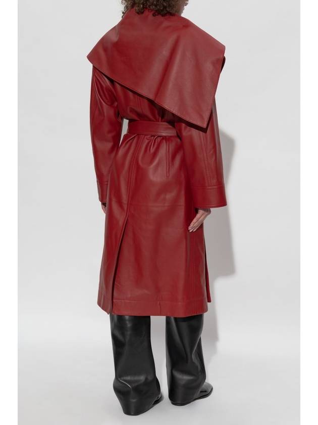 Bottega Veneta Leather Coat, Women's, Burgundy - BOTTEGA VENETA - BALAAN 4