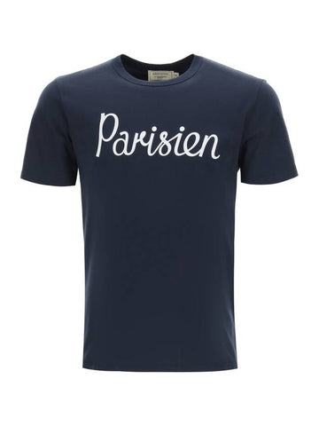 Parisian Logo Print Classic Cotton Short Sleeve T-shirt Navy - MAISON KITSUNE - BALAAN 1