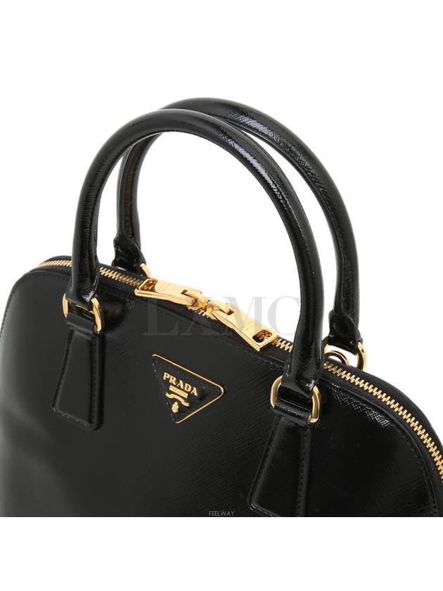 Saffiano Vernis Top Handle Cross BL0908 Black Gold Plated - PRADA - BALAAN 6