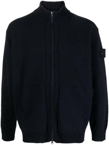 Ghost Logo Patch Knit Zip-Up Cardigan Navy - STONE ISLAND - BALAAN 1