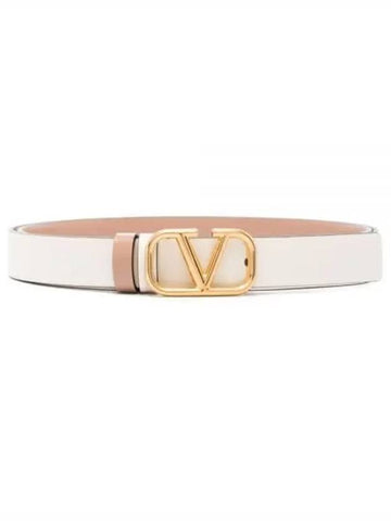 V Logo Signature Reversible Leather Belt Ivory - VALENTINO - BALAAN 1