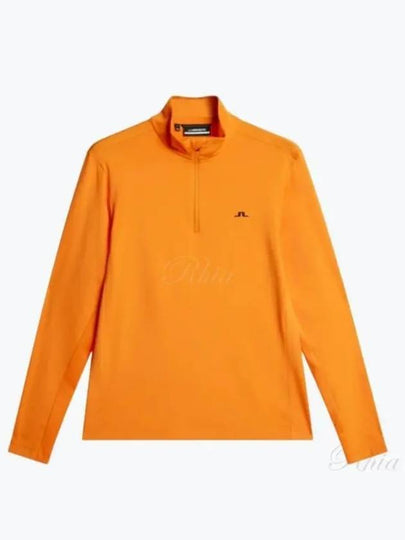 Men's Luke Quarter Zip Mid Layer Long Sleeve T-Shirt Persimmon Orange - J.LINDEBERG - BALAAN 2