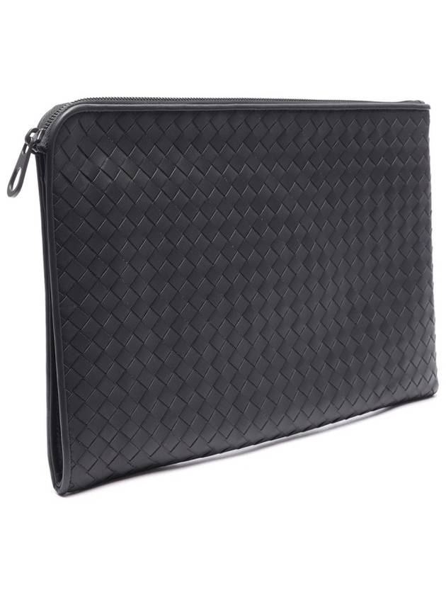 Intrecciato Weaving Zipper Medium Clutch Bag Grey - BOTTEGA VENETA - BALAAN 5