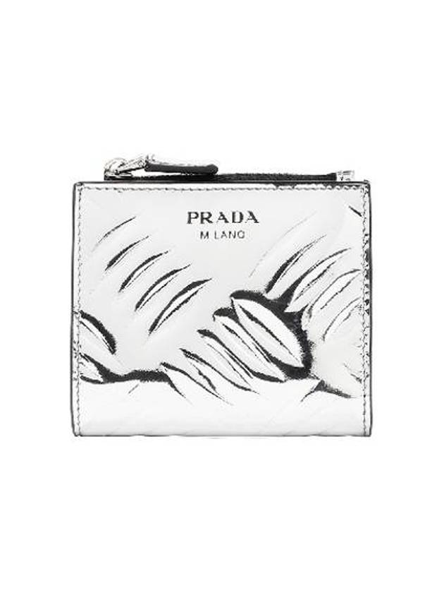 Logo Zipper Bifold Half Wallet Silver - PRADA - BALAAN 1