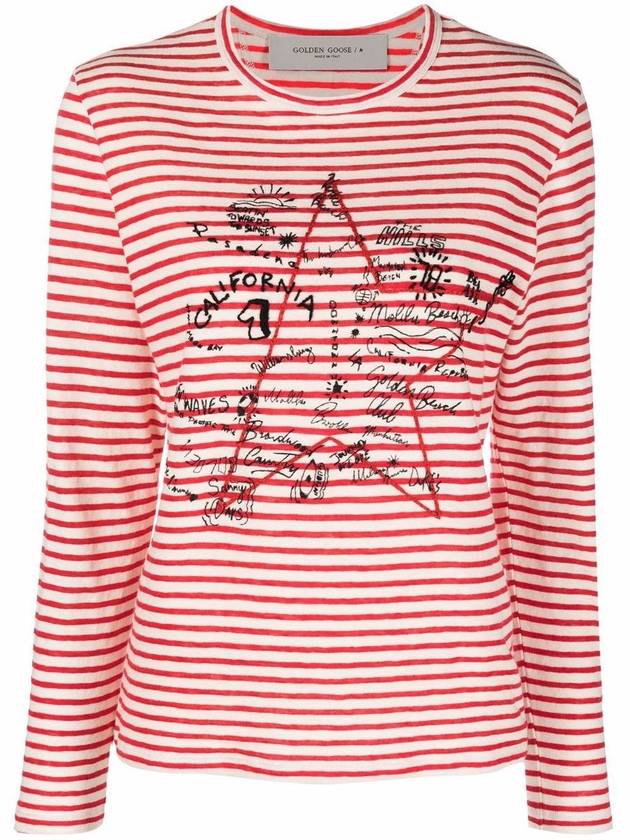 Front Embroidery Striped Long Sleeve T-Shirt Red White - GOLDEN GOOSE - BALAAN 2