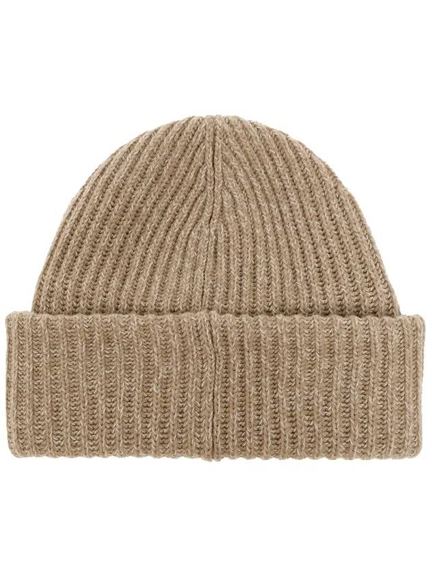 Logo Patch Wool Beanie Beige - GANNI - BALAAN 4