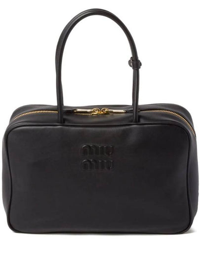 Beau Embossed Logo Leather Tote Bag Black - MIU MIU - BALAAN 2