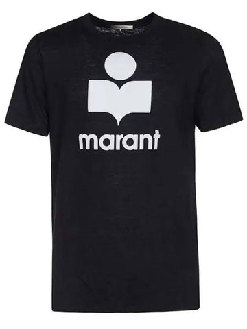 Karman Logo Print Linen Short Sleeve T-Shirt Black - ISABEL MARANT - BALAAN 1