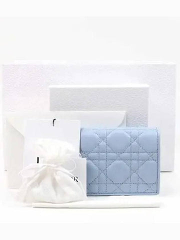 Cannage Lambskin Mini Wallet Celeste Blue S0178ONMJ M23B - DIOR - BALAAN 1