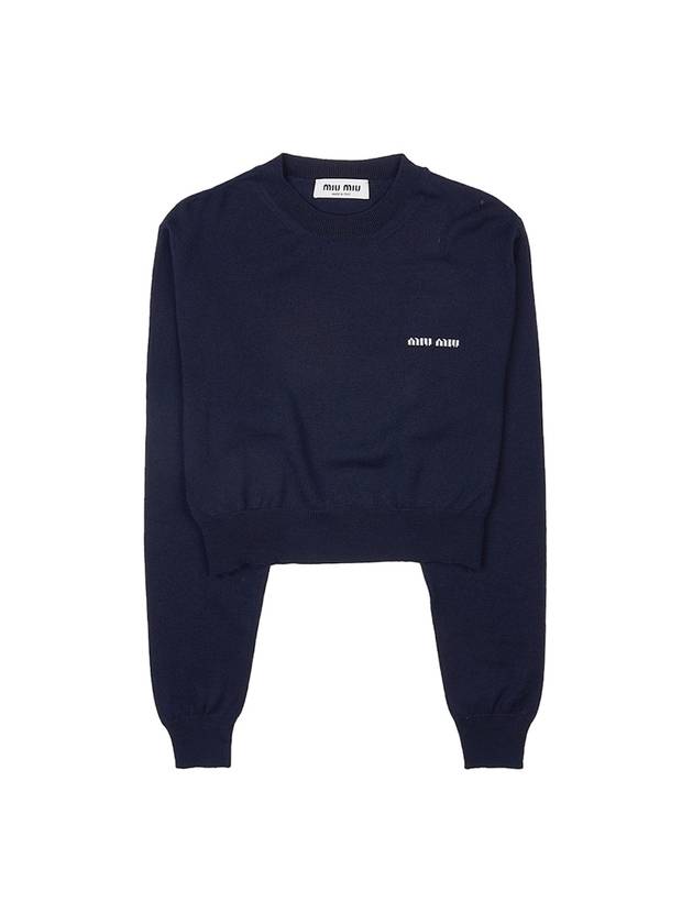 Logo Wool Knit Top Navy - MIU MIU - BALAAN 1