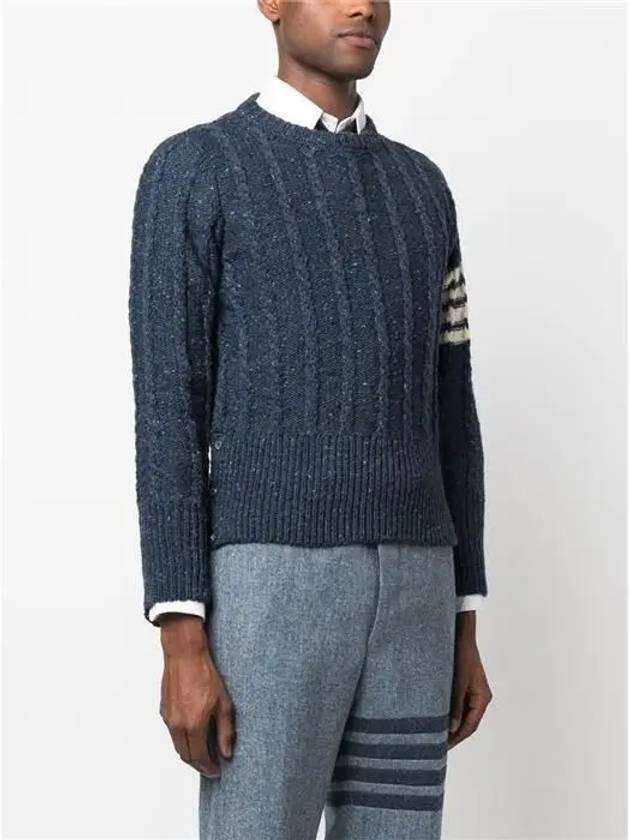 Donegal Twist Cable 4-Bar Classic Crewneck Knit Top Blue - THOM BROWNE - BALAAN 4