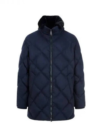 Men s Goose Down Big Diamond Quilted Coat Navy 270511 - GIORGIO ARMANI - BALAAN 1