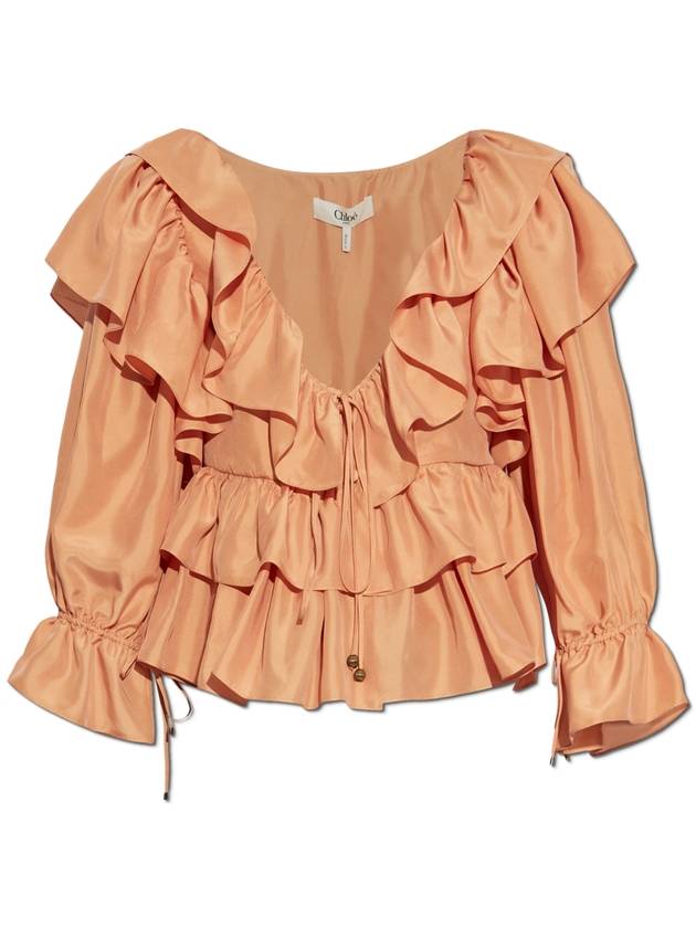 Chloé Silk Top With Ruffles, Women's, Orange - CHLOE - BALAAN 1