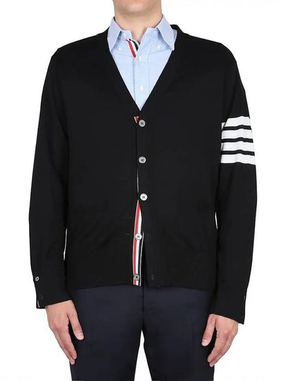 Men's Sustainable Classic Diagonal Wool Cardigan Black - THOM BROWNE - BALAAN 2