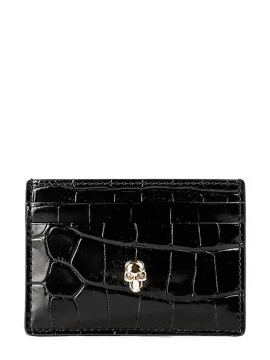 Skull Crocodile Leather Card Wallet Black - ALEXANDER MCQUEEN - BALAAN 2