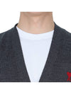 Red Heart Logo Merino Wool Cardigan Heather Grey - AMI - BALAAN 7