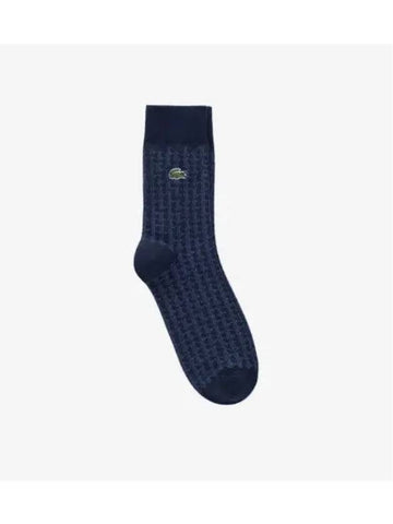 Men s L logo jacquard pattern medium neck socks navy - LACOSTE - BALAAN 1