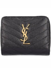 Monogram Matelasse Compact Zipper Around Half Wallet Black - SAINT LAURENT - BALAAN 2