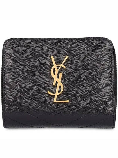 Monogram Matelasse Compact Zipper Around Half Wallet Black - SAINT LAURENT - BALAAN 2