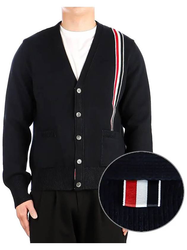 RWB Striped Intarsia Cotton Cardigan Navy - THOM BROWNE - BALAAN 3