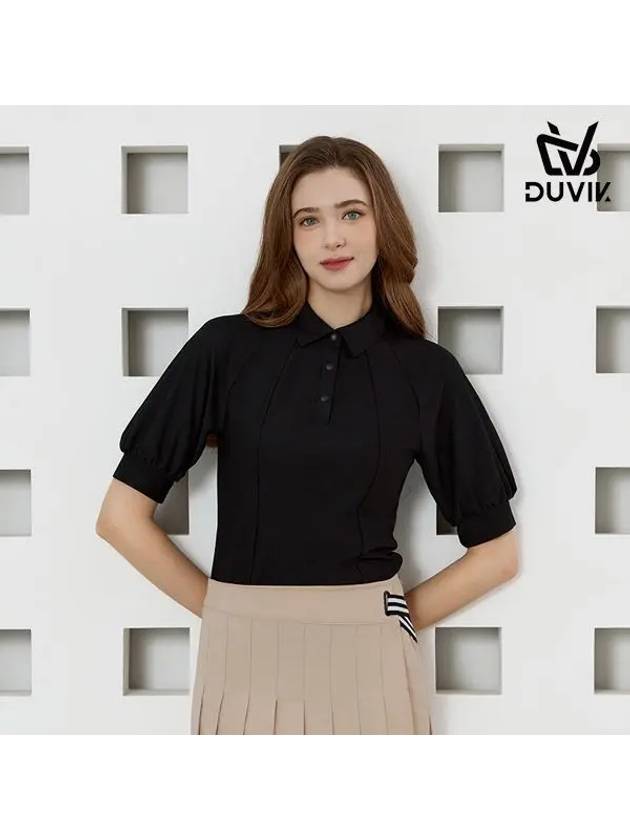 Puff Sleeve Slim Fit Y Collar T-Shirt DE2WTS122BK - DUVIK - BALAAN 1