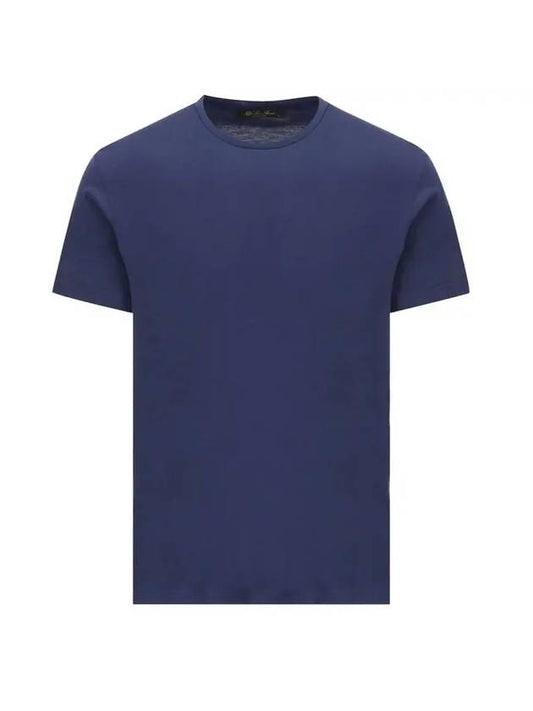 Men's Soft Cotton Silk Short Sleeve T-Shirt Delft Blue - LORO PIANA - BALAAN 1