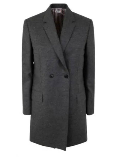 Women's Flannel Sports Wool Double Coat Medium Grey - THOM BROWNE - BALAAN 2