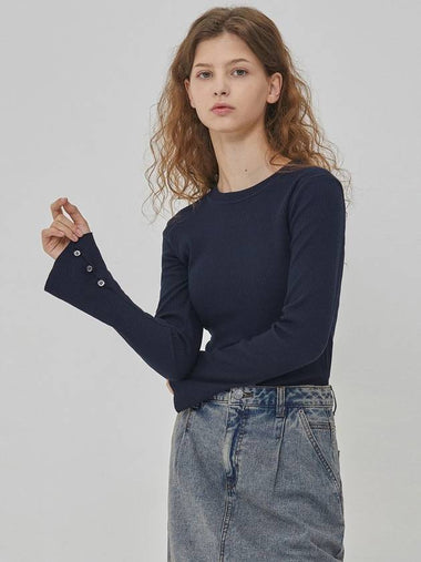 Bell sleeve button knit navy - RYUL+WAI: - BALAAN 1