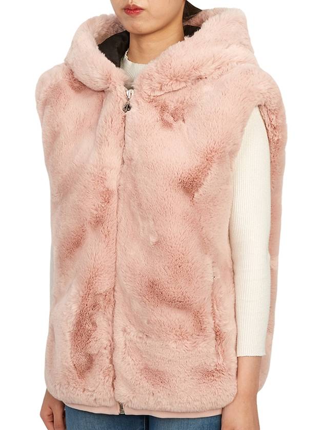 State Bunny Fur Hooded Vest Pink - MOOSE KNUCKLES - BALAAN 4