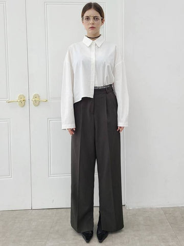 Lace Point 2 Tuck Wide Pants Grey - PRETONE - BALAAN 1