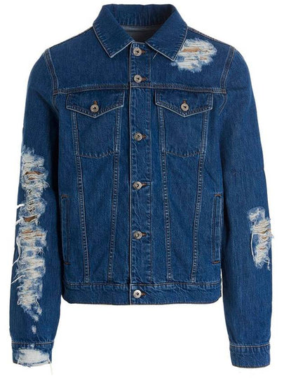 Distressed Collar Button-Up Denim Jacket Blue - JW ANDERSON - BALAAN 2