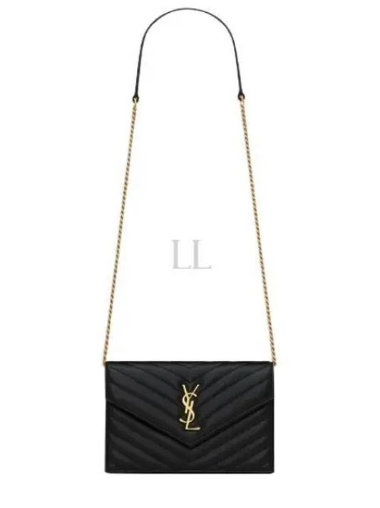 Envelope Chain Leather Half Wallet Black - SAINT LAURENT - BALAAN 2