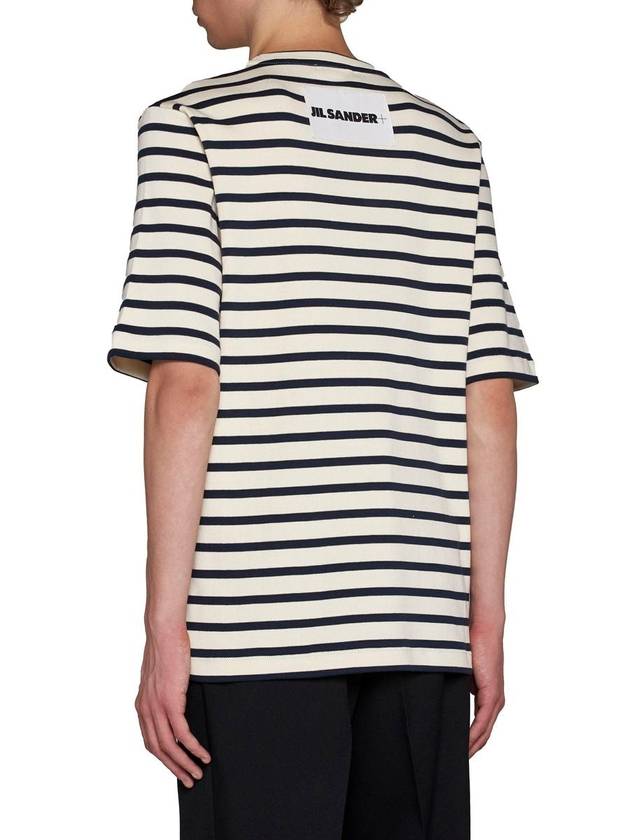 Striped Motif Cotton Short Sleeved T-shirt Beige Mariniere - JIL SANDER - BALAAN 5