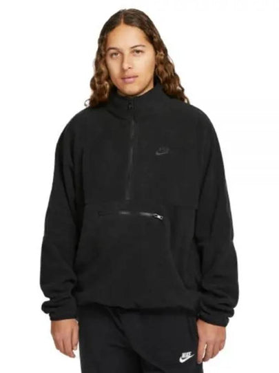 Men's Club Embroidered Logo Fleece Half Zip Sweatshirt Black - NIKE - BALAAN 2