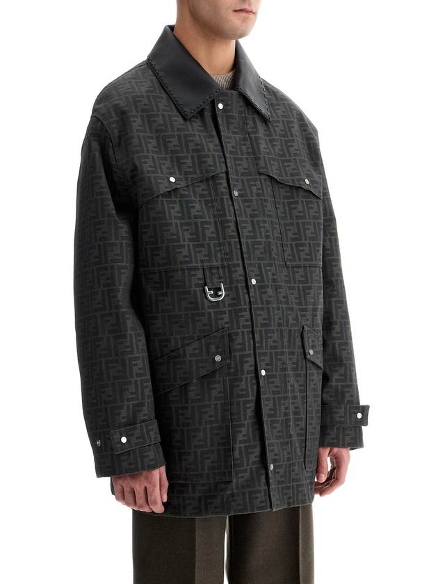 Waxed FF Jacquard Blouson Jacket Brown - FENDI - BALAAN 3