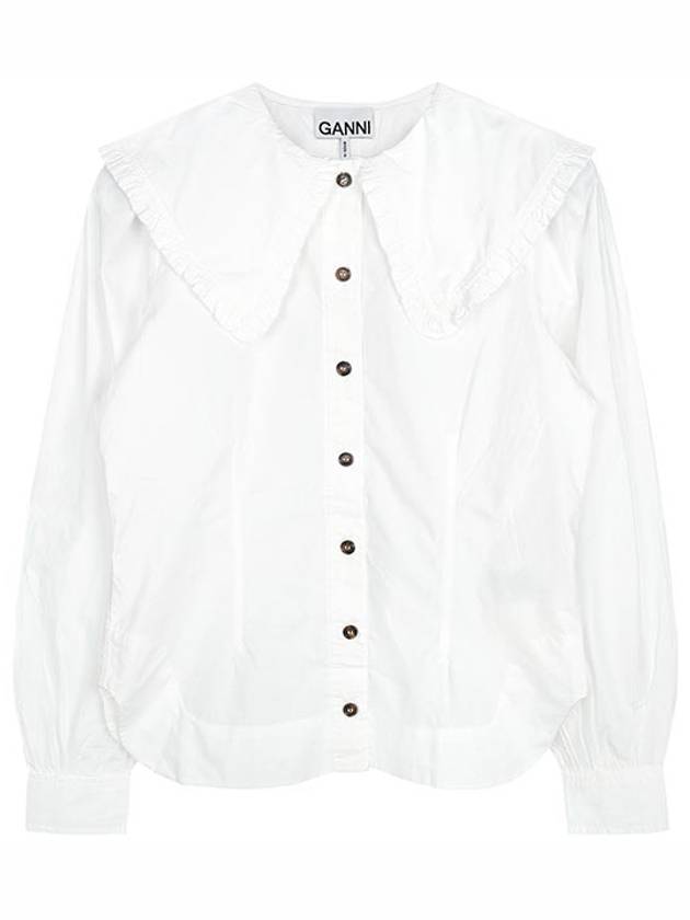 Ruffle Wide Poplin Blouse White - GANNI - BALAAN 2