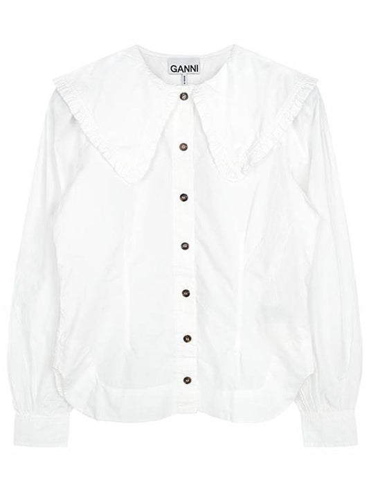 Ruffle Wide Poplin Blouse White - GANNI - BALAAN 2