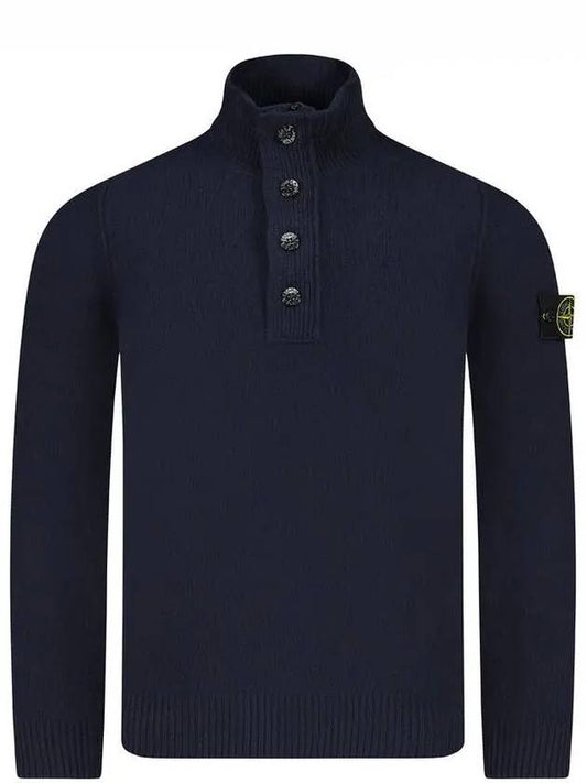 Wappen Patch Half Button Lambswool Knit Top Navy - STONE ISLAND - BALAAN 2