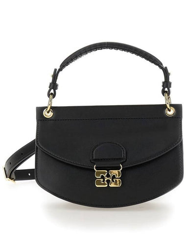 'Apo-G' Black Crossbody Bag With Logo Plaque On The Front And Adjustable Shoulder Strap In Leather Woman - GANNI - BALAAN 1