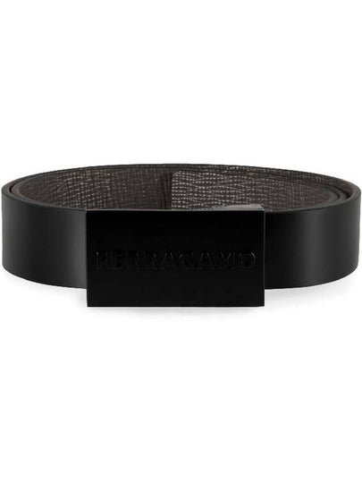 Men's Logo Square Leather Belt Black - SALVATORE FERRAGAMO - BALAAN 2