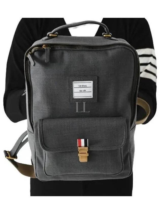 Super 120's Twill Front Pocket School Backpack Medium Grey - THOM BROWNE - BALAAN 2