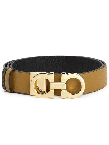 Reversible Gancini Leather Belt Black Beige - SALVATORE FERRAGAMO - BALAAN 1