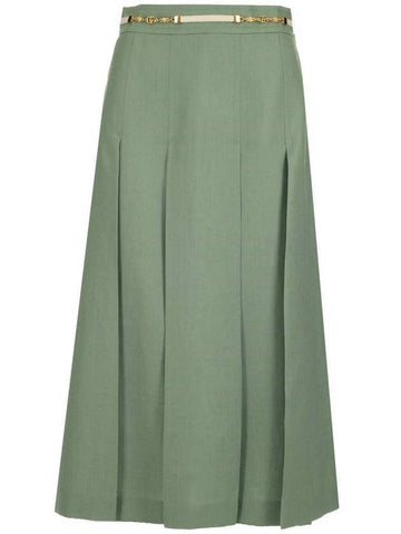 Double G Chain Pleated Skirt Green - GUCCI - BALAAN 1