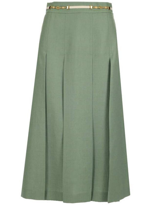 Double G Chain Pleated A-Line Pleated Skirt Green - GUCCI - BALAAN 1
